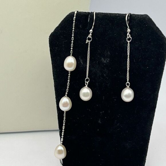 Pearl 3 PC set Earrings Necklace Bracelet SilverTone Classic Heritage VTG 80’s - Picture 2 of 7